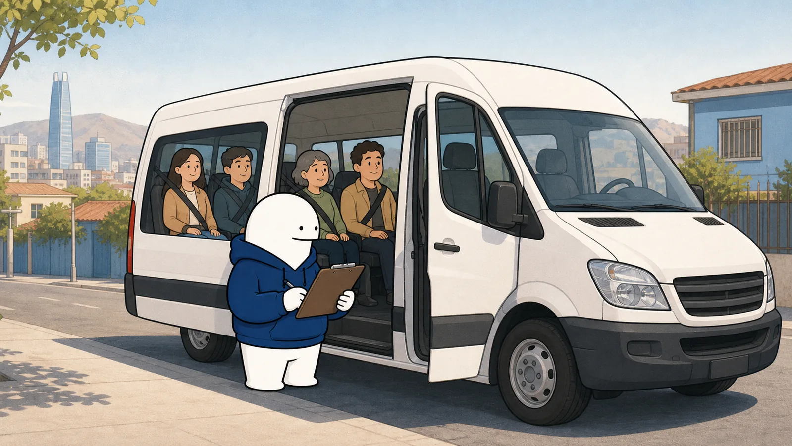 Marsh revisa un minibús de pasajeros antes de comenzar un servicio profesional asociado a la licencia A2.